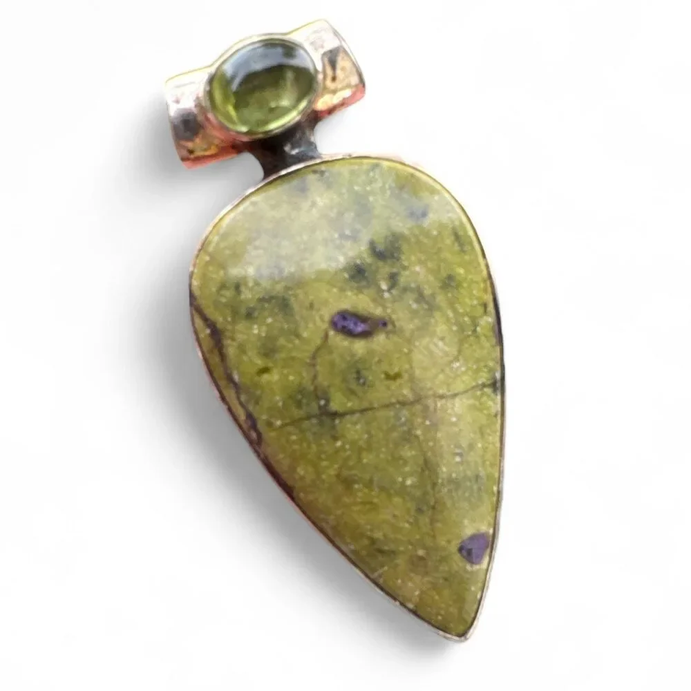 Atlantasite & Peridot Solid 925 Sterling Silver Pendant